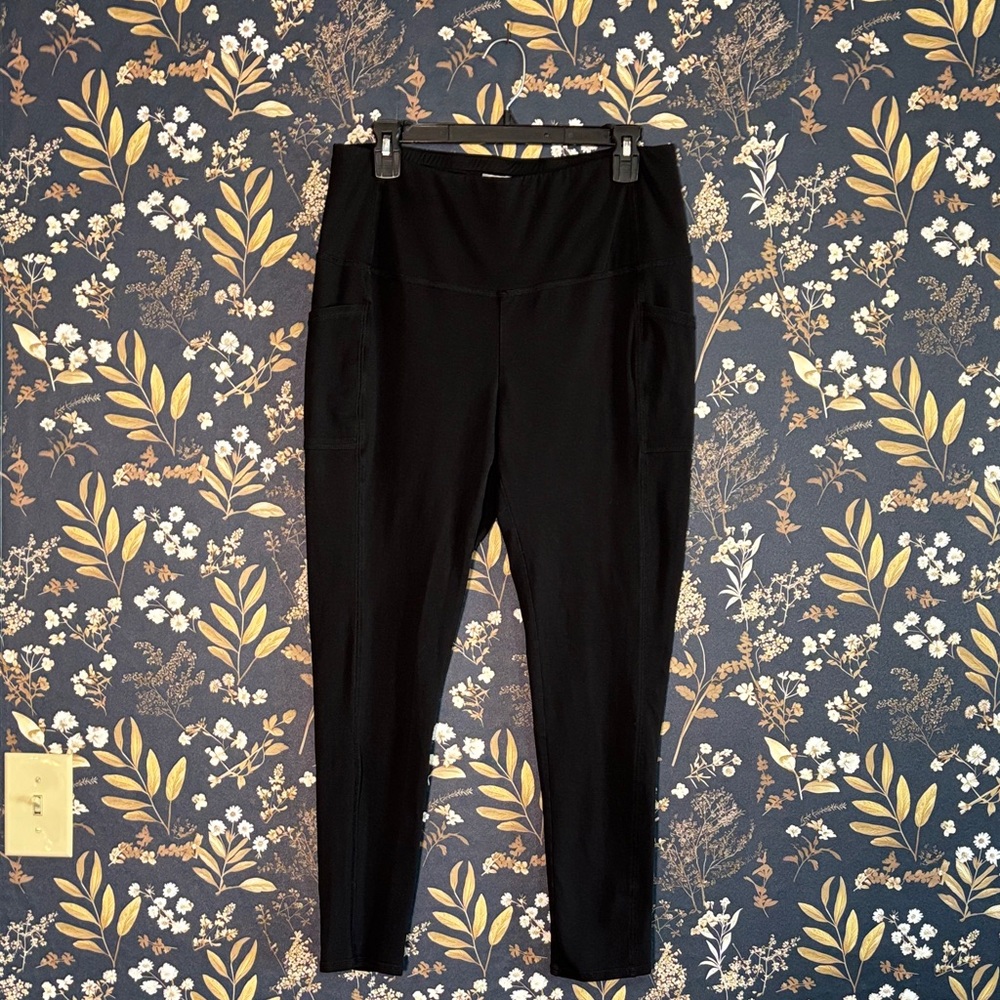 Chico's Black Ponte High-Waist Leggings with Side Pockets Size 2 12/14R L